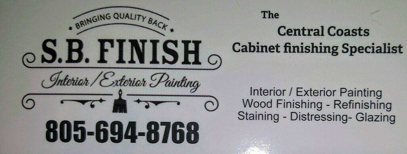 The S.B. Finish business card: the name in black type under &lsquo;Bringing quality back&rsquo;, with the phone number and the list of services.